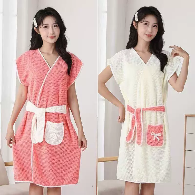 长款浴袍厂家批发夏季可穿式浴巾家用吸水不易掉毛珊瑚绒无袖浴裙