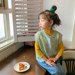 Children's Vest 2024 Autumn Girls Korean Style Flower Sweater Children's Knitted All-Matched Loose Vest Waistcoat Ended with Little Hood