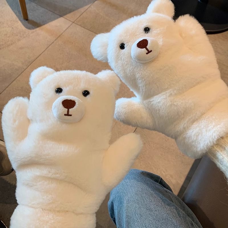 겨울 목을 타고 커플 장갑 코튼 소녀 곰 두꺼운 봉제 플러스 벨벳 장갑 따뜻한 겨울 귀여운