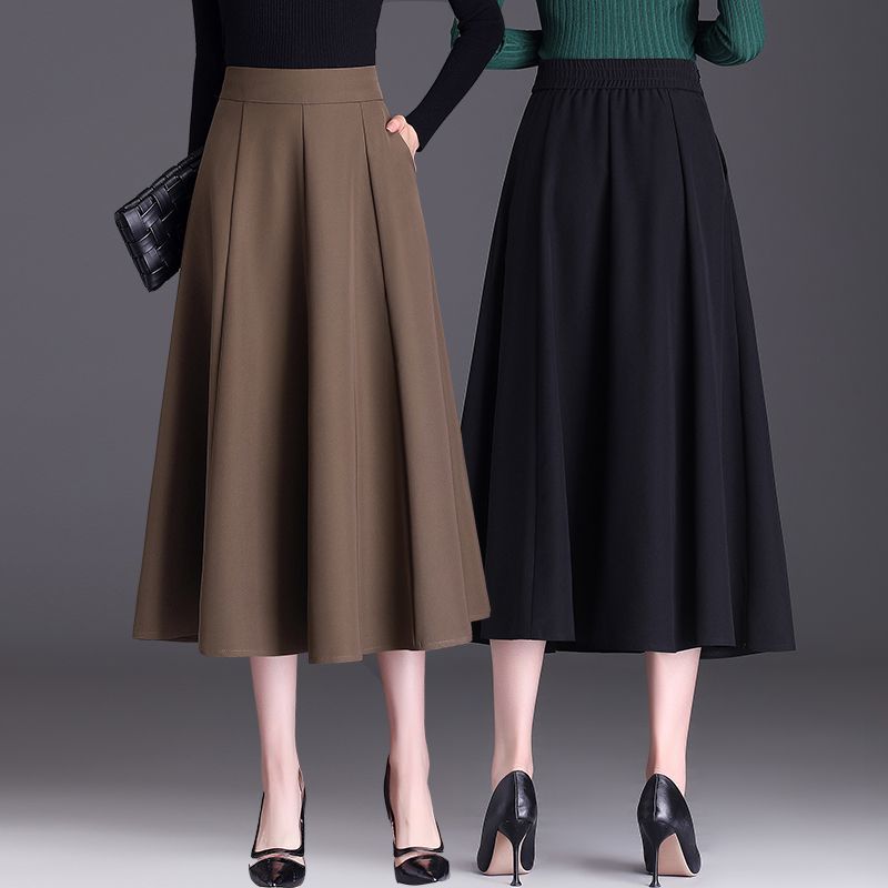 黑色西裝半身裙女中長款傘裙大碼胖妹妹裙子春秋高腰顯瘦字裙子