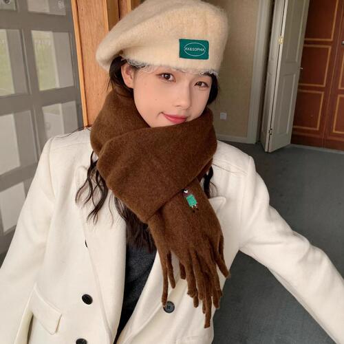 2024 New Solid Color Wool Blended Couple Scarf Autumn and Winter Warm Scarf Korean Version Thickened Casual Advanced Versatile