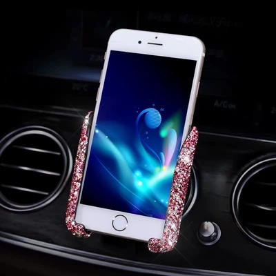 Cross-border car diamond-encrusted mobile phone Car phone holder - diamond-encrusted-dual-purpose-stand-pink-diamond