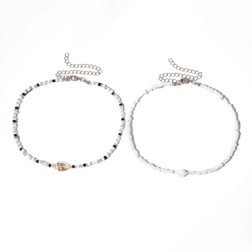 European and American foreign trade retro accessories, personalized simple abalone rice bead two-piece mixed color irregular rice bead necklace