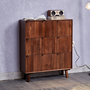 Cross-border New Retro Tea Cabinet Integrated Solid Wood Cabinet Living Room Tea Room Tea Cabinet Simple Walnut Drawer Type Storage Cabinet
