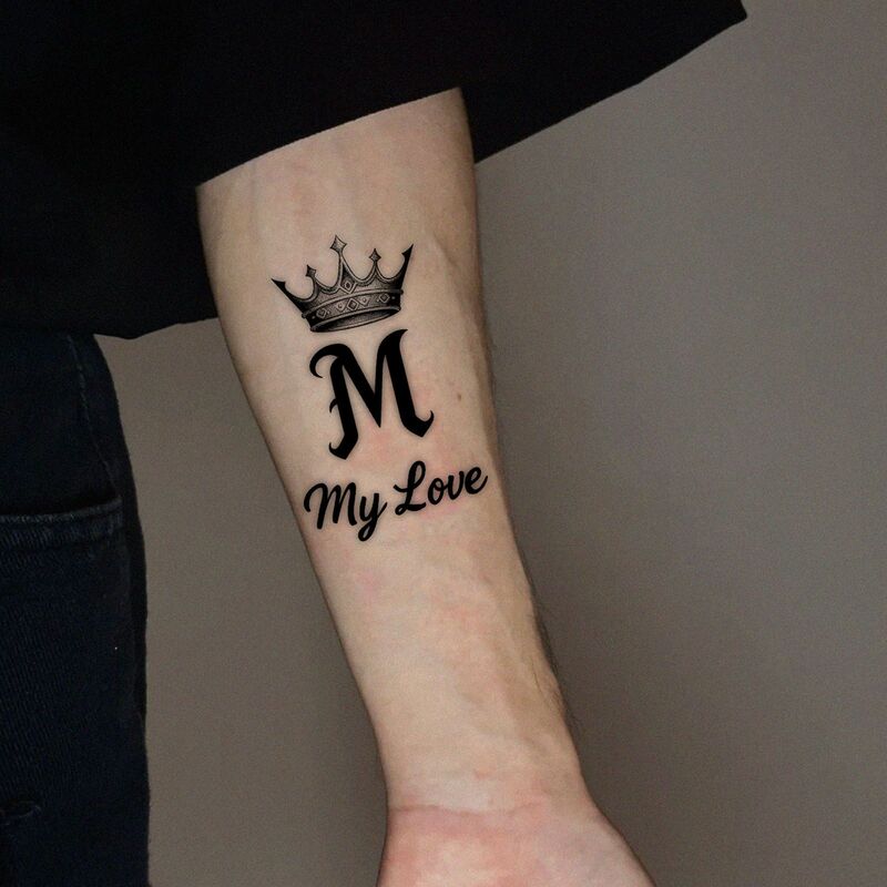 Simple English Mylove Tattoo Sticker, Crown Letter Design, Waterproof, Sweat-Proof, Non-Reflective