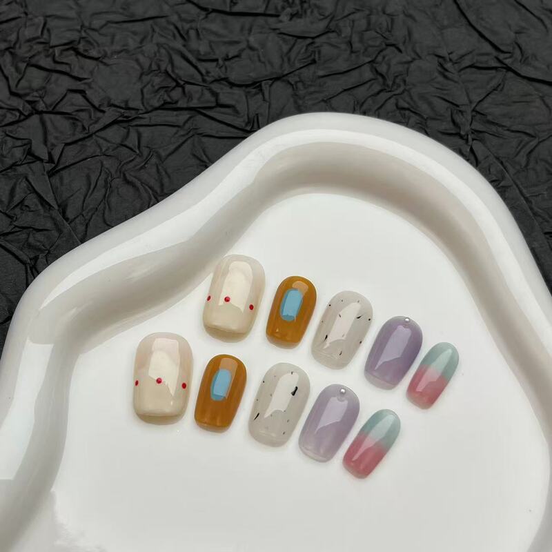 Purely Handmade Wearable Nails, Korean Color Matching, Ins Atmosphere, Fresh Girly Heart, Removable Nail Art Patches