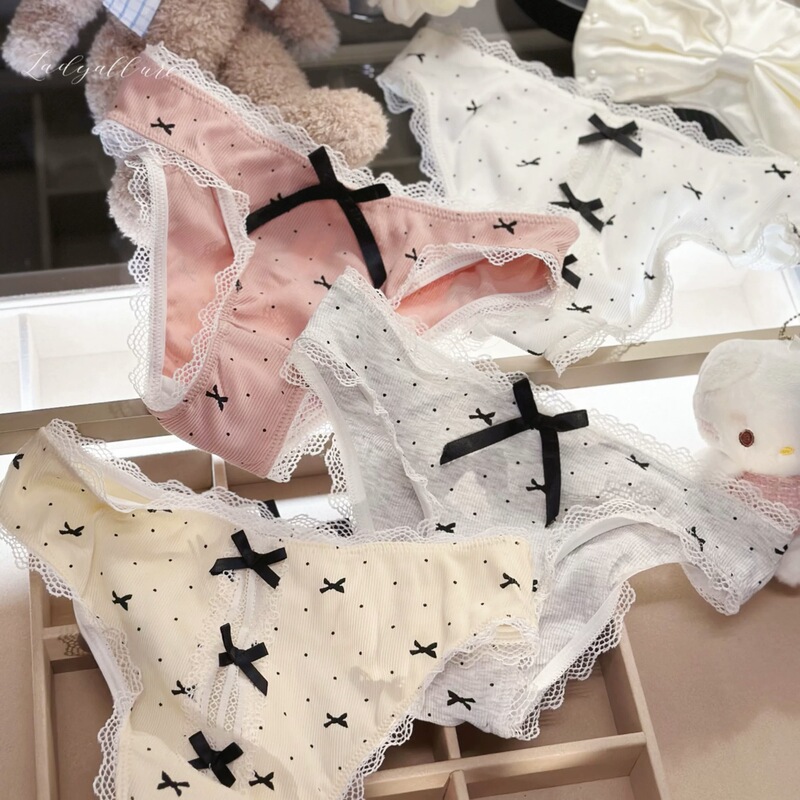 Soft Line Series ~ 10A Antibacterial Japanese Style Retro Cute Lace Cute Bow Pure Cotton Briefs for Girls