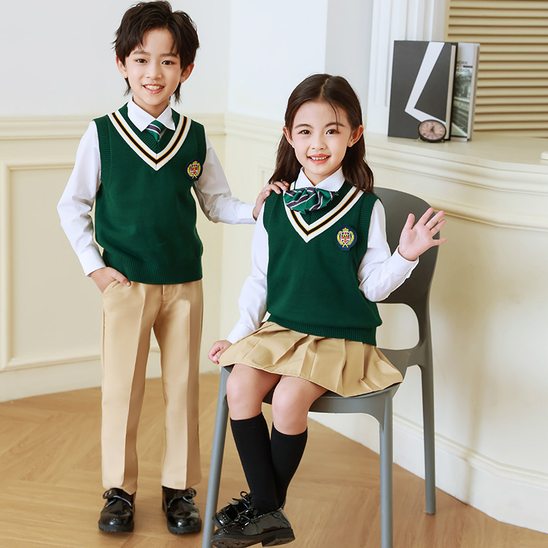 Jardín de Infantes ropa de primavera y otoño ropa de estilo británico estudiante de la escuela primaria Clase de verano uniforme escolar traje de uniforme de la clase de los niños traje de tres o cuatro piezas