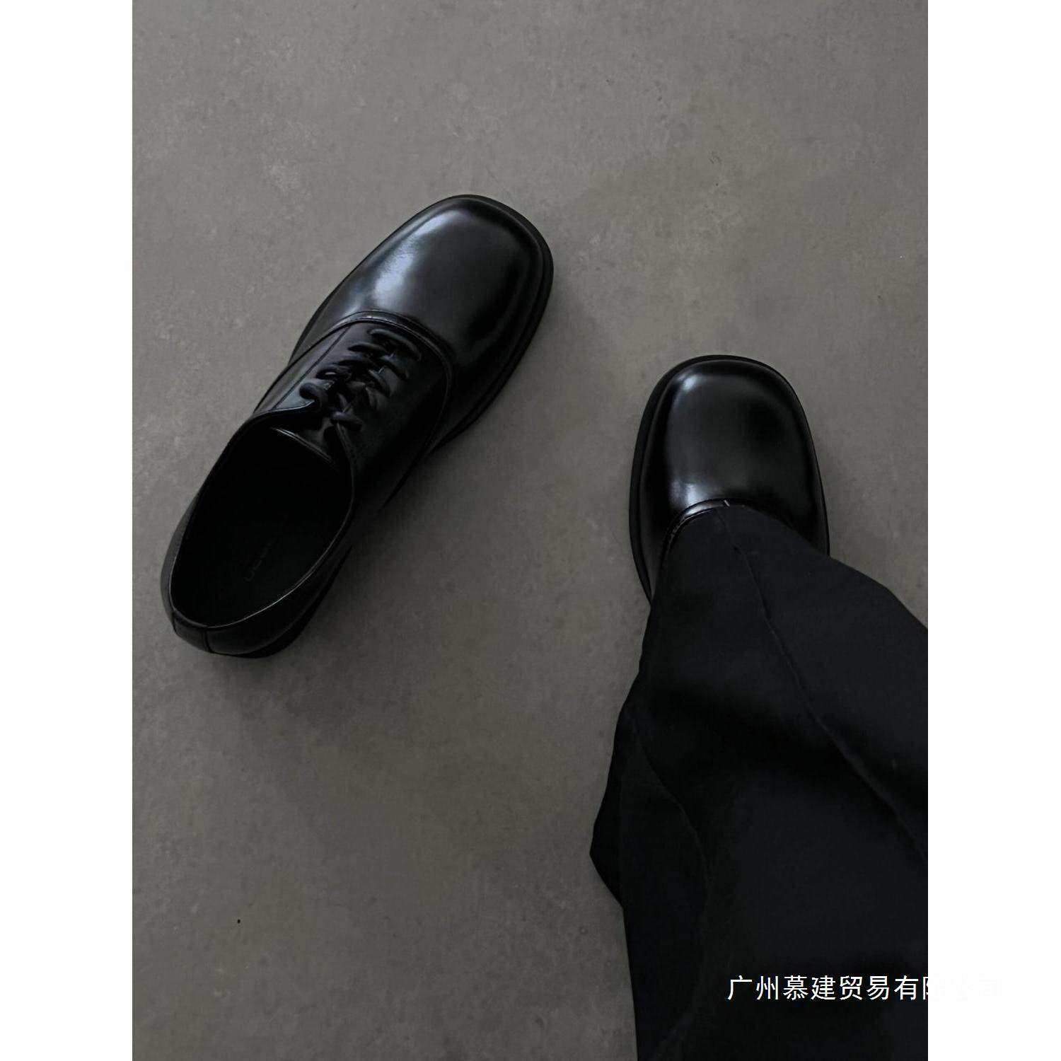 Derby Shoes with the Same Cleanfit Thick-Soled British Square-Toe Leather Shoes for Heightening Business Formal Retro Casual Leather Shoes for Men