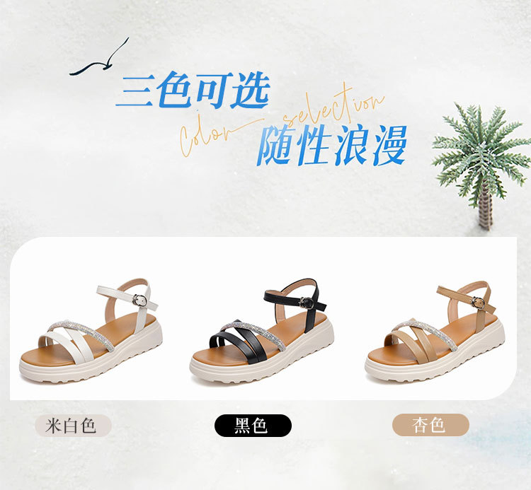Sandal nữ đế xuồng cao gót đính đá da bò mềm — Trắng kem【Da bò lớp đầu】 chi tiết 7