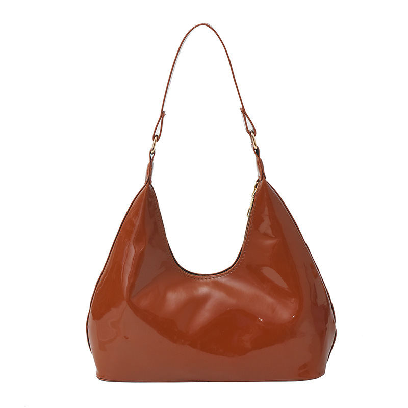 French Niche Texturous Vintage Patent Leather Bright Bread Underarm Bag Women's Bag 2025 New All-match Shoulder Bag Portable