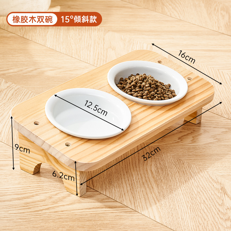 이중그릇 세라믹 고양이그릇 [고무나무형]