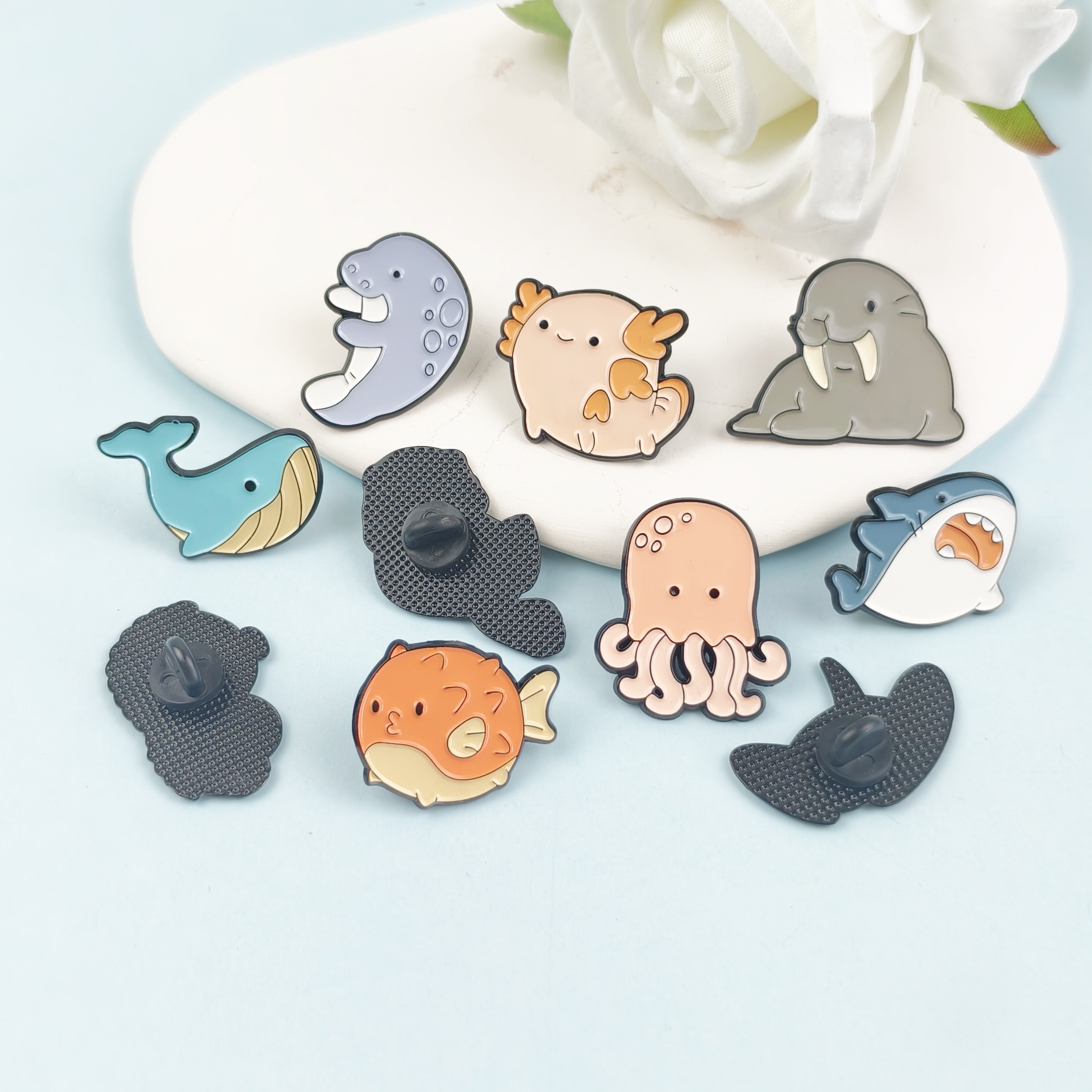 Insignia creativa de animales marinos Dibujos animados linda forma regalo joyería broche transfronterizo ins metal ropa collar