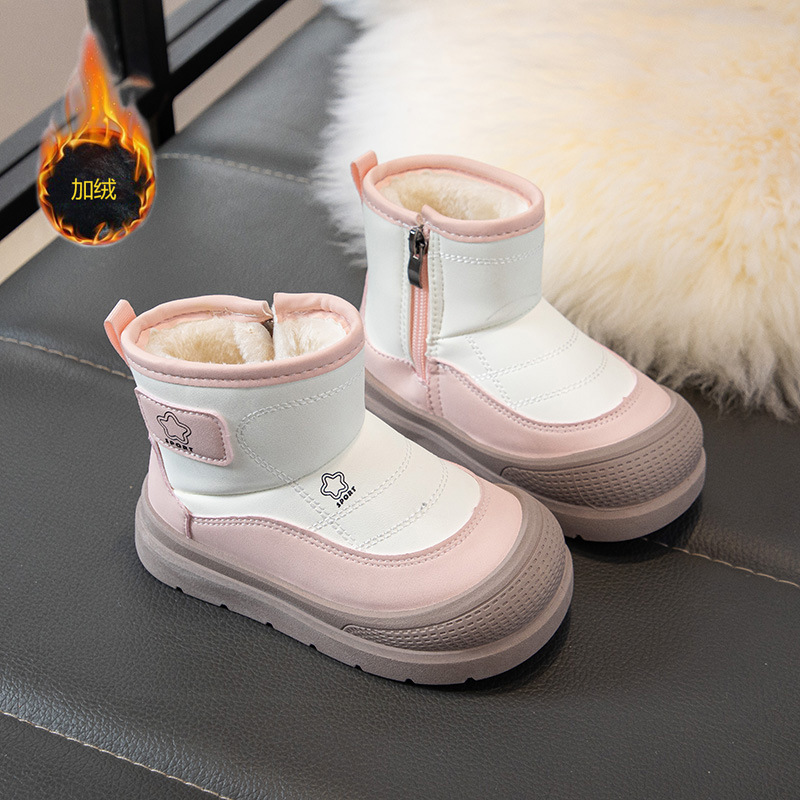 Botas de nieve para niños invierno 2025 nuevas niñas con calentamiento de terciopelo, zapatos de algodón de invierno para niños, botas de algodón impermeables y gruesas