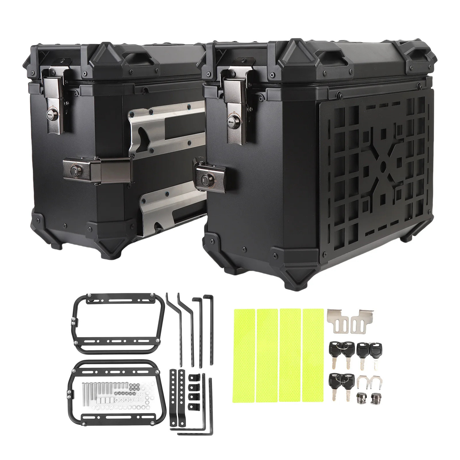28L/35L Motorcycle Aluminum Alloy Side Box with Large Corner Protection, Waterproof and Anti-Collision, Travel Embossed X-Style Universal Modified Side Box