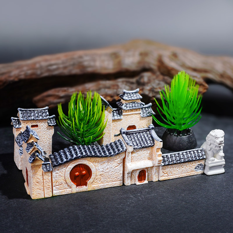 Paisaje de pecera estilo chino retro Jiangnan edificio antiguo casa pequeña decoración en stock