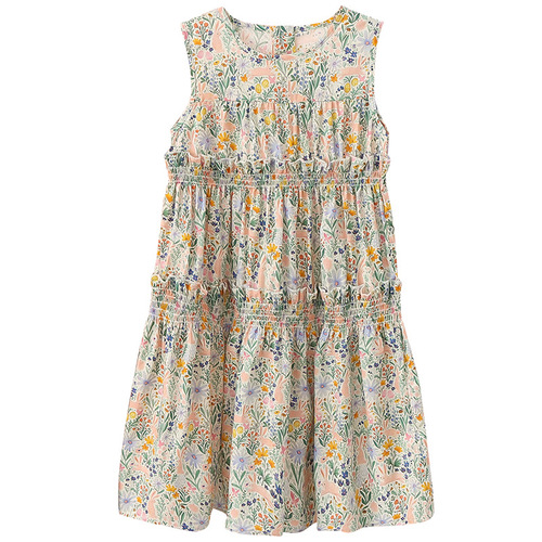 Girls Summer Cotton Sleeveless Dress Pure Cotton Floral Tank Top Forest Suspension Vacation Summer Travel Trend
