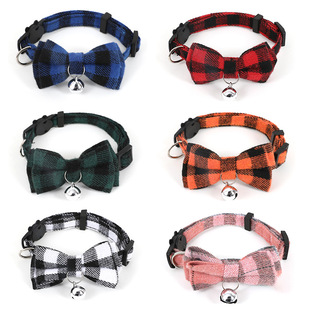 Pet Collar British Plaid Bow Cat Collar Buckle with Bell Cat Collar Spot