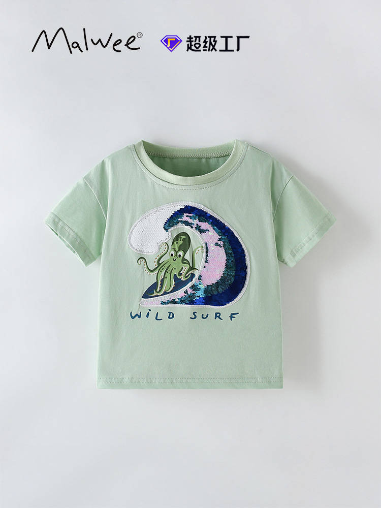 Camiseta de niño malwee transfronteriza de manga corta verano nuevo estilo europeo y americano niños pequeños y medianos cuello redondo chico guapo casual top