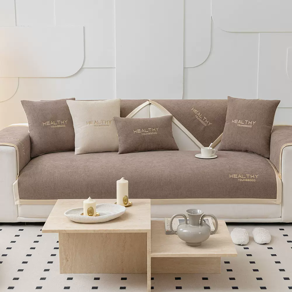 雪尼尔防滑沙发垫批发四季通用新款简约坐垫套轻奢刺绣沙发巾