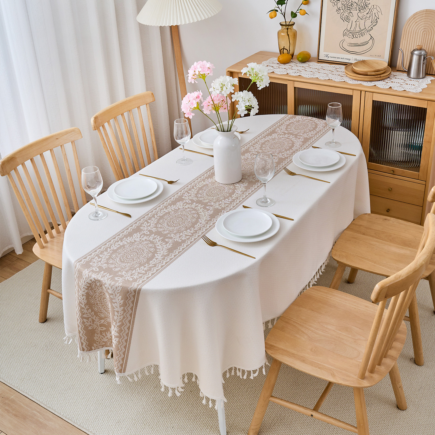 New Oval Tablecloth Waterproof Fabric Tablecloth Cover Light Luxury High-End Coffee Table Cloth Cover Western Dining Table Tablecloth