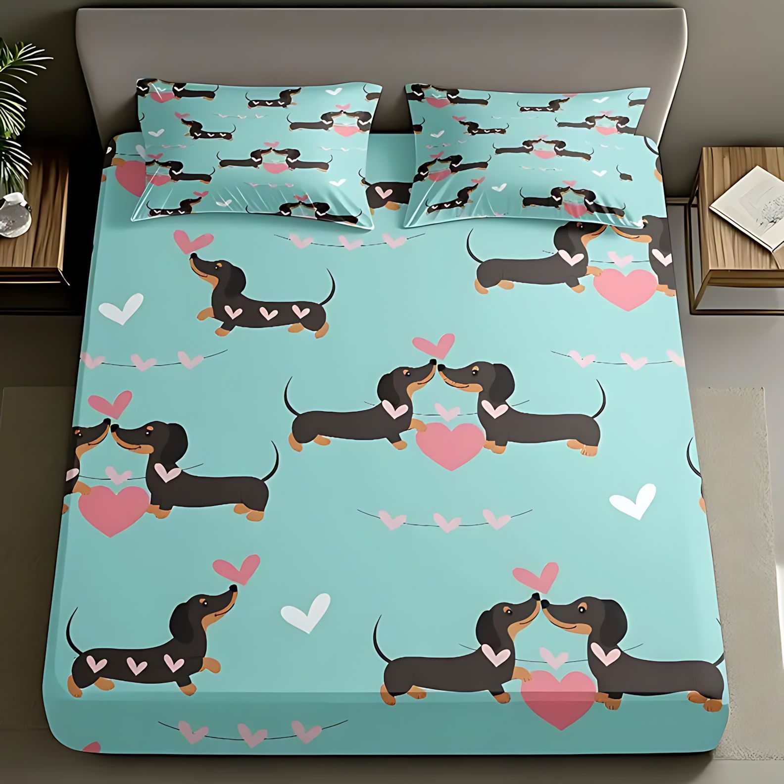 TEMU / JIT textil doméstico transfronterizo lindo pequeño salchicha impresión digital 3D cama de cama de cama de cama