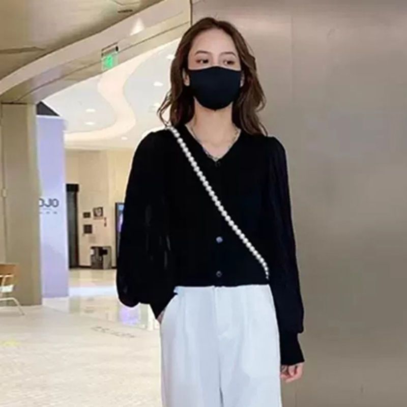 秋冬气质时尚套装女小个子设计泡泡袖雪纺衫休闲高腰阔腿裤两件套|undefined