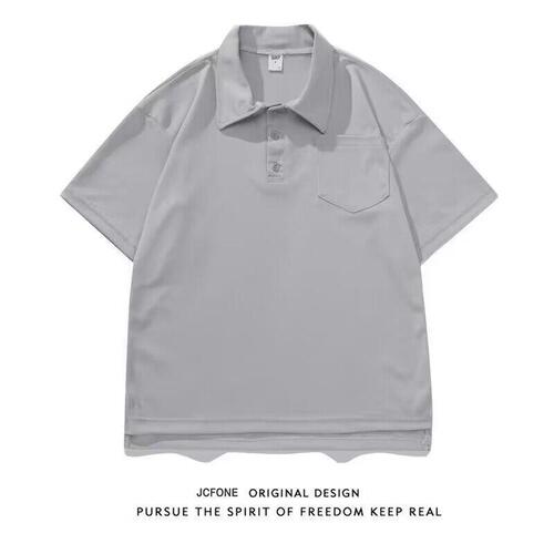 New Summer Japanese-Style Heavyweight Polo Shirt for Men, Casual Solid Color Fashion Collar-Up Short Sleeve T-Shirt