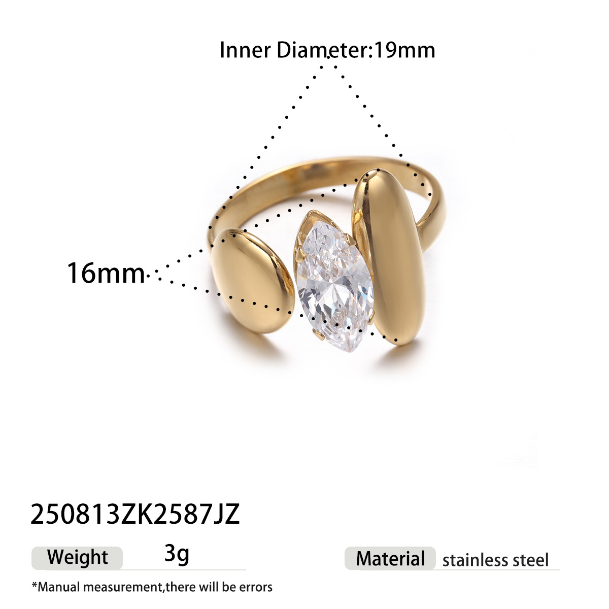 Anillo de acero inoxidable TENA nicho de alta calidad Zircon anillo de abertura de oro irregular acero de titanio no se desvanece