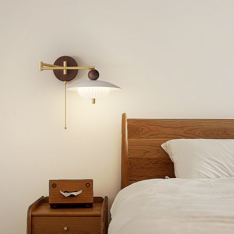 Lámpara de pared móvil con balancín de cabecera medieval, creativo OVNI, espectro completo, lámpara de pared de fondo de dormitorio de sala de estar 2025 nuevo