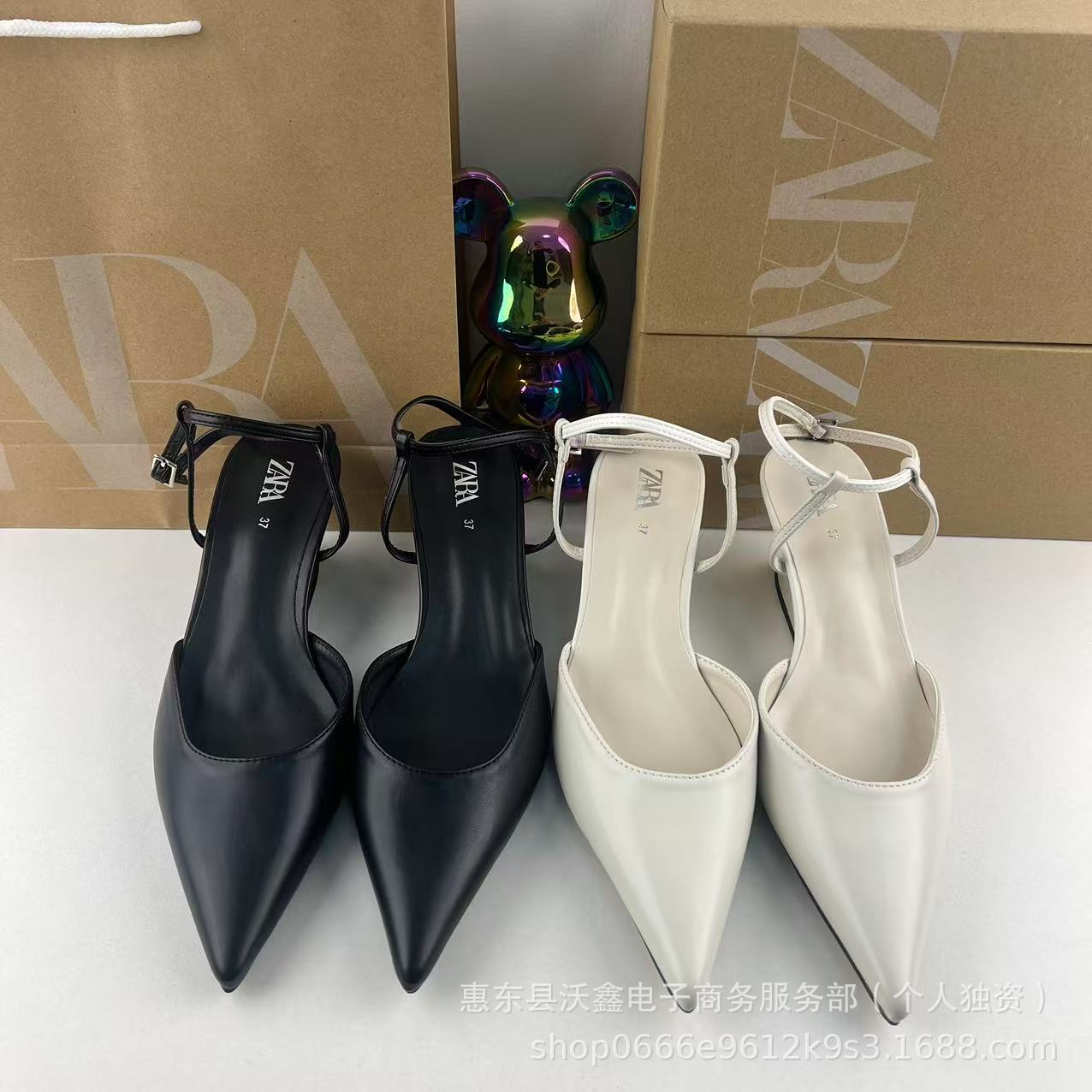 ZAR Spring New Women's Shoes Black Sheep Leather Wedge Mueller Shoes Pointed Shallow Top Single Buckle Shoes