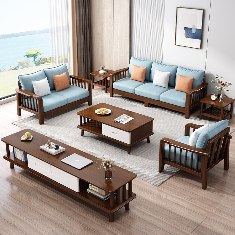 Nordic Solid Wood Sofa Set, Modern Minimalist Design for Living Room, Chaise Lounge & Corner Sofa&mdash;Perfect for Small Apartments, Easy-to-Assemble Furniture