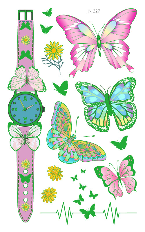 Venta caliente en el extranjero sudor impermeable luminoso dibujos animados lindo mariposa tatuaje pegatinas de larga duración protección ambiental luminosa tatuaje de los niños