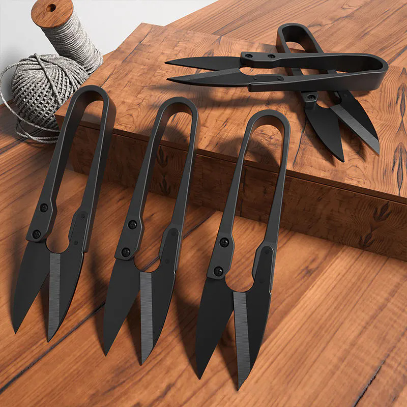 黑碳钢小纱剪修剪线头小剪刀十字绣U型剪弹簧剪刀不锈钢u型剪刀