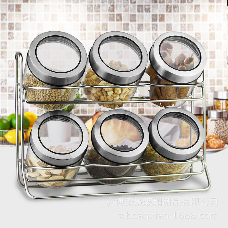 Frasco de vidrio sellado botella de almacenamiento nido de pájaro sub-empaquetado botella de clasificación resistente a altas temperaturas tapa de acero inoxidable traje de rack de almacenamiento