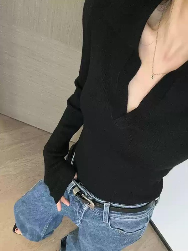 灰色polo领修身羊毛针织衫上衣韩系短款内搭打底衫翻领毛衣女早秋|undefined