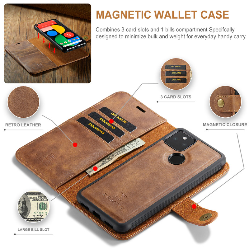 For Google Pixel 5A 5G 2-in -1 Split Leather Case Google 5A 5G Magnetic Mobile Phone Case