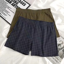 跨境格子男士内裤德绒棉宽松舒适阿罗裤透四季高档大码男四角裤衩