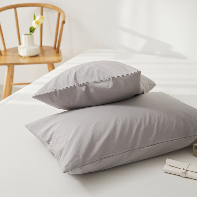 Algodón de alta calidad 60s una sola funda de almohada de algodón lavado con agua funda de almohada de algodón de color sólido funda de almohada de piel un par de 100 funda de almohada de algodón