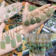 天然和田玉佛公观音祥云锁吊坠 跨境和田玉四季豆无事牌玉石吊坠