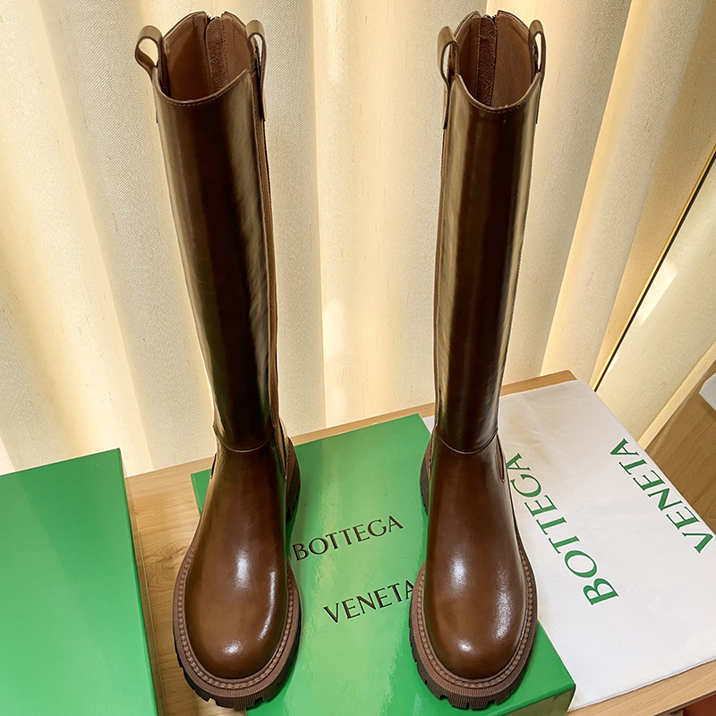 Brown high boots platform heels