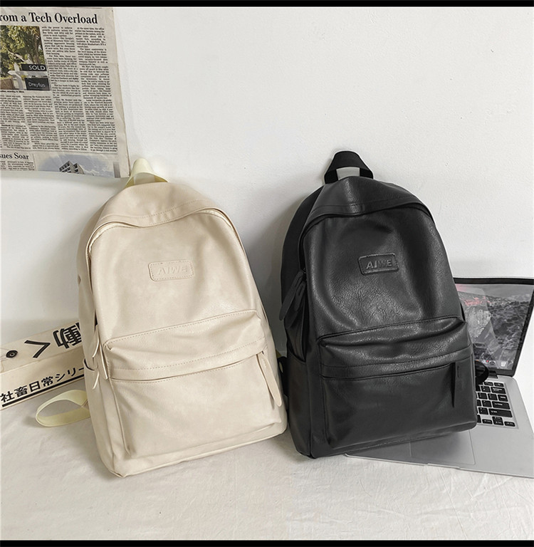 Korean Solid Color Large-capacity Pu Leather Backpack display picture 4