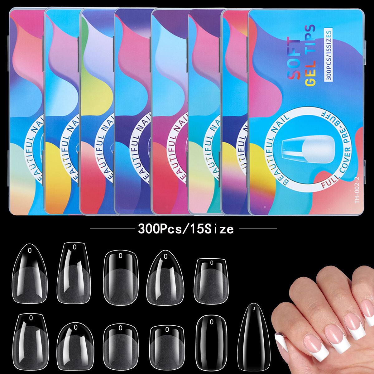 Especial transfronterizo para uñas de uñas sin costuras semimeratadas, sin tallar, 300 piezas de uñas portátiles transparentes trapezoidales de almendras