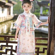 汉服女童夏装儿童宫廷刺绣格格服女孩中国风轻薄短袖旗袍裙连衣裙