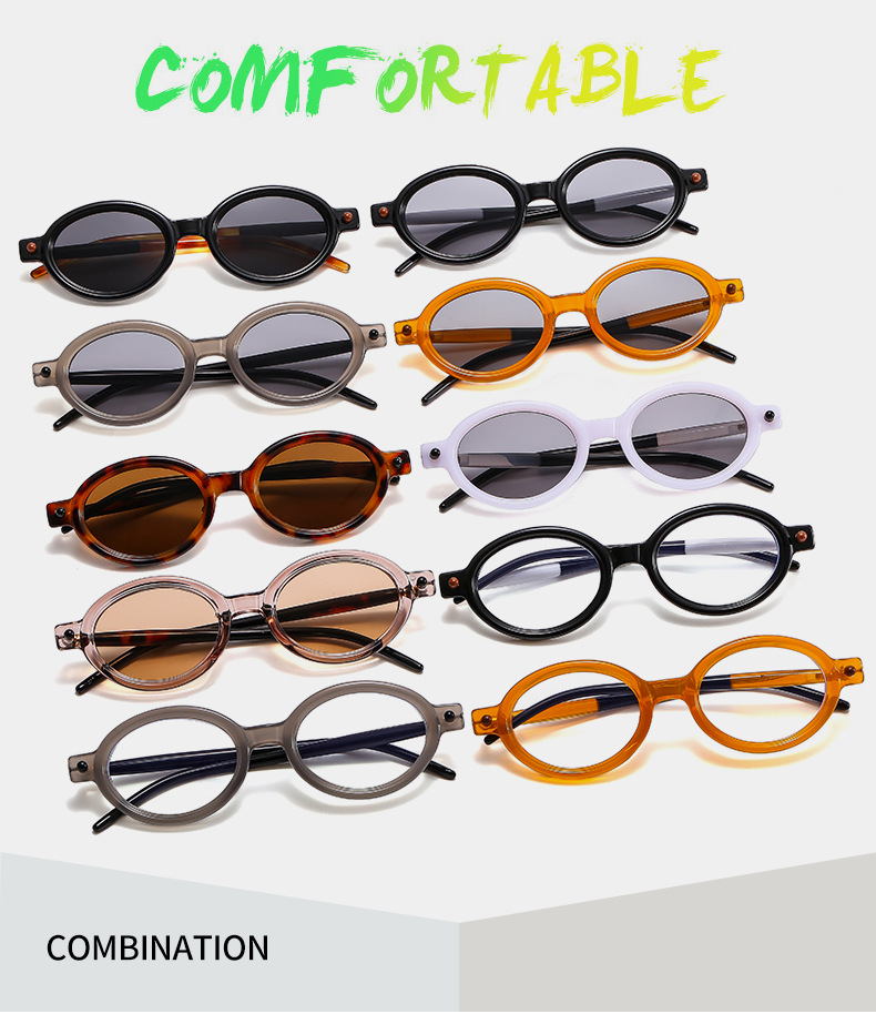 PC, UV400 Protection Lens Material Oval Frame Glasses Style Retro Solid Color PC UV400 Protection Oval Frame Full Frame Women's Sunglasses
