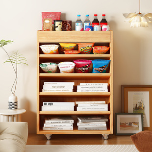 Storage Cabinet Snack Toys Solid Wood Children's Storage Rack Floor-Standing Mobile Bedroom Living Room Sofa Coffee Table Storage Cabinet