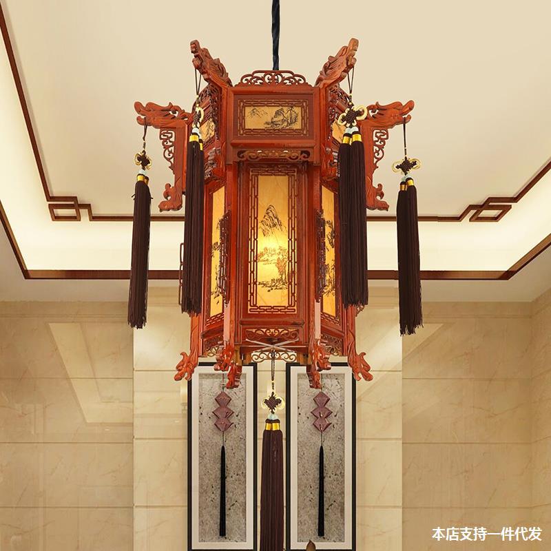 中式实木仿古宫灯祠堂寺庙吊灯别墅大门乔迁新年阳台户外六角灯笼-阿里巴巴