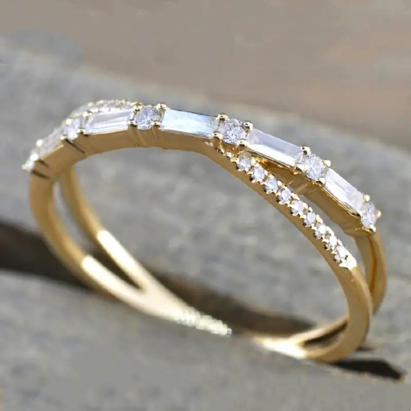1 Piece Quantity Copper Inlay Geometric Zircon Rings