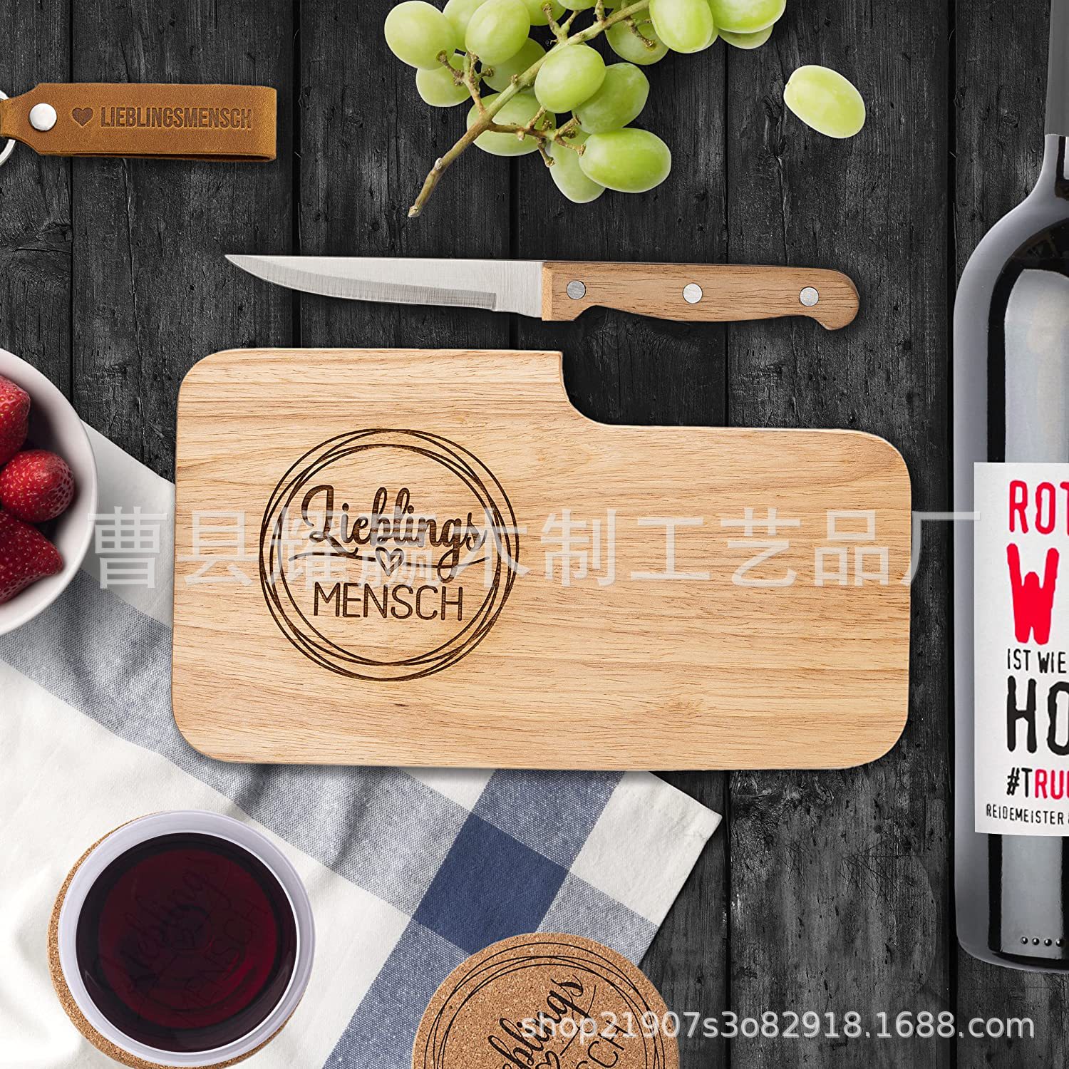 木质切菜板砧板厨房家用水果托盘附带刀具方形早餐砧板BSCI