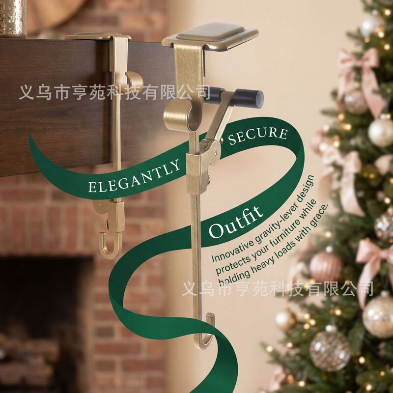 Cross-Border Christmas Fireplace Stocking Hooks, Adjustable No-Drill Iron Art Hangers, Holiday Decorative Stocking Clips